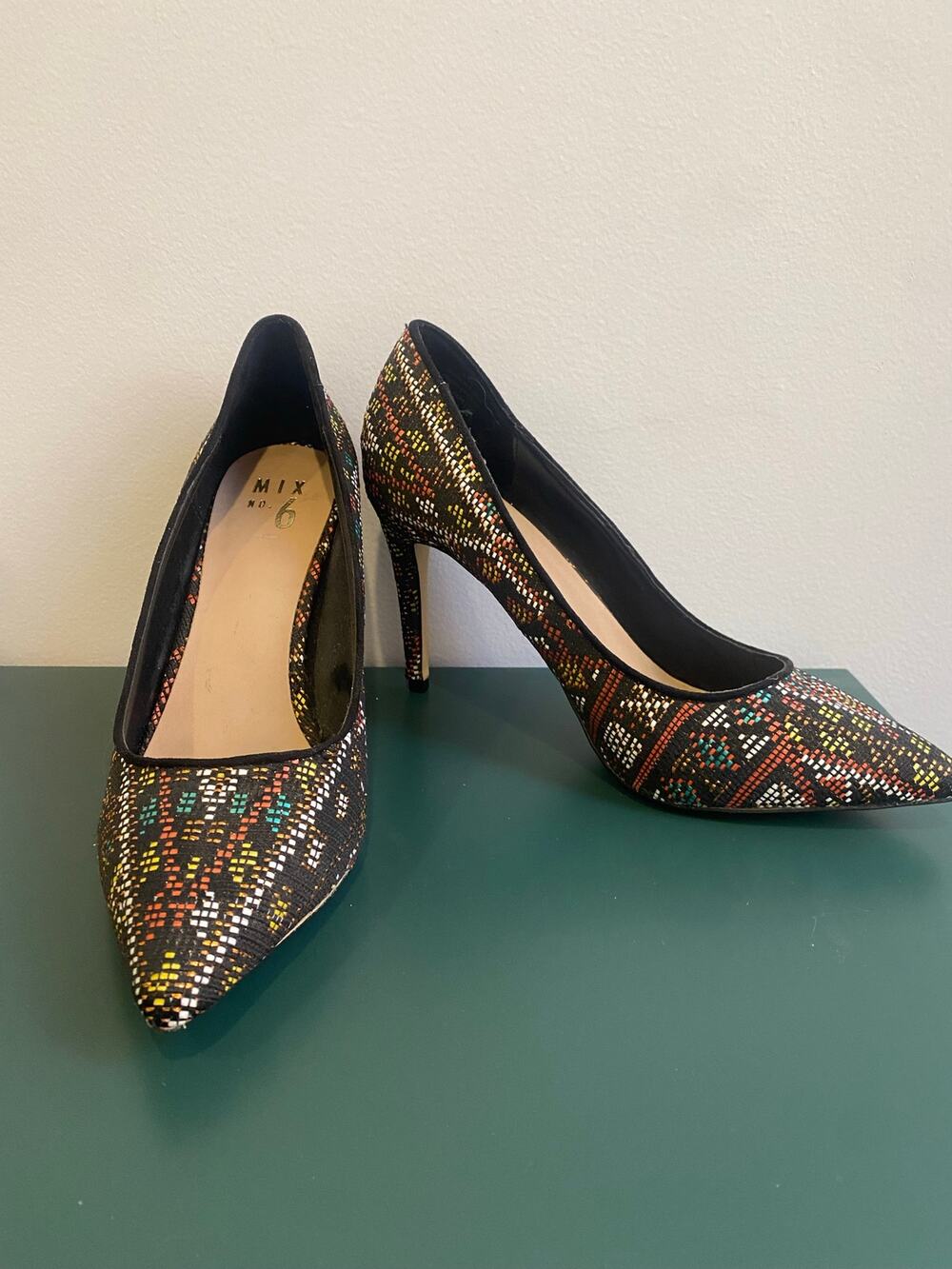 Mix No. 6 Geometric Tapestry Pointed Toe Pumps Stiletto Heels Size 11